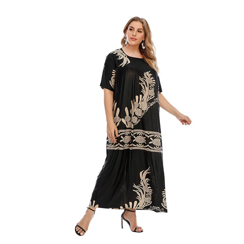 

Large size women's casual dress printed pendulum-type loungewear fashionable simple temperament elegant vacation style high-end