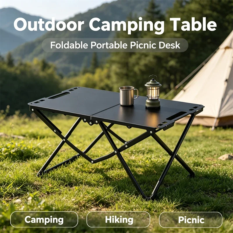 Portable foldable camping table, outdoor picnic table, compact folding table, suitable for camping and hiking trips