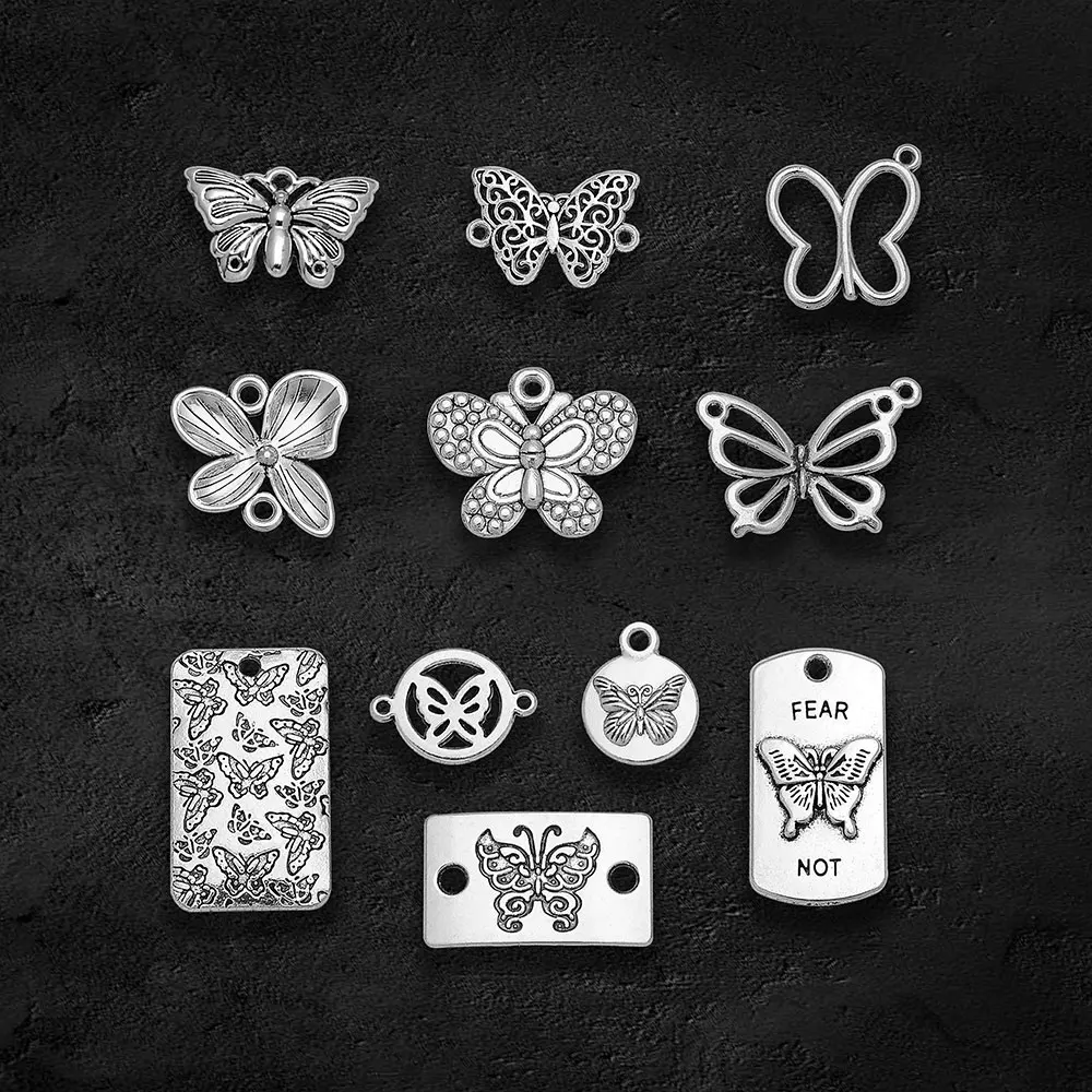 Antique Silver Plated Butterfly Charms Insect Connector Pendants For Diy Bracelets Jewelry Making Findings Supplies Accessories