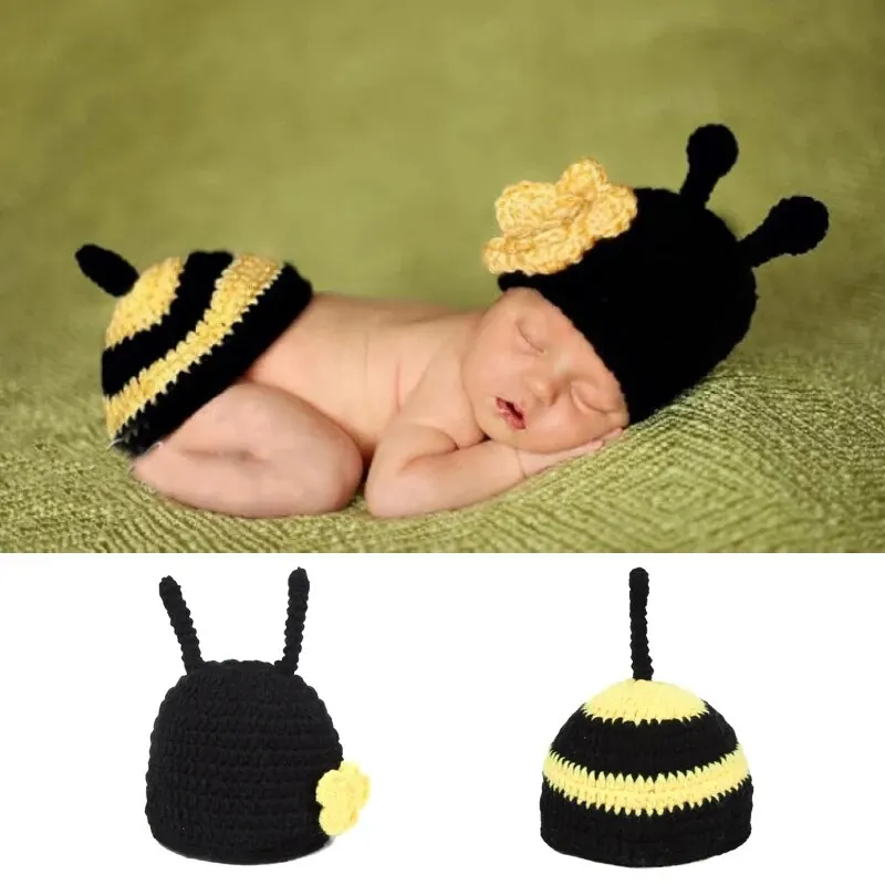 Newborn Baby Suit Photography Clothes Hundred Days Hand Crochet Cute Snail Deer Bee Suit Baby Photography Clothes Souvenir