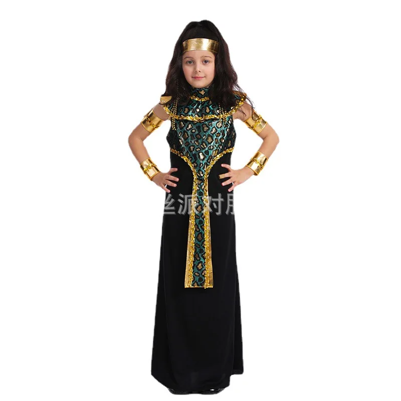 Children Cleopatra Girl Long Dress Performance Costume Halloween Masquerade Party Holiday Carnival Performance Props