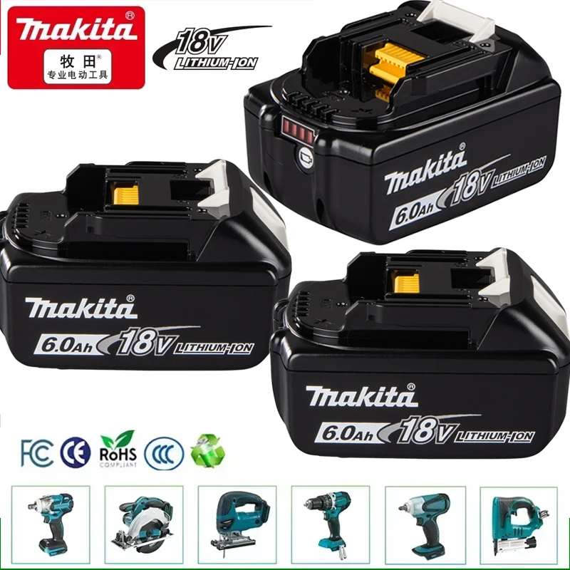 100% оригинальная батарея Makita 6Ah/5Ah/3Ah для Makita 18 В BL1830B BL1850B BL1850 BL1840 BL1860 BL1815, сменная литиевая батарея