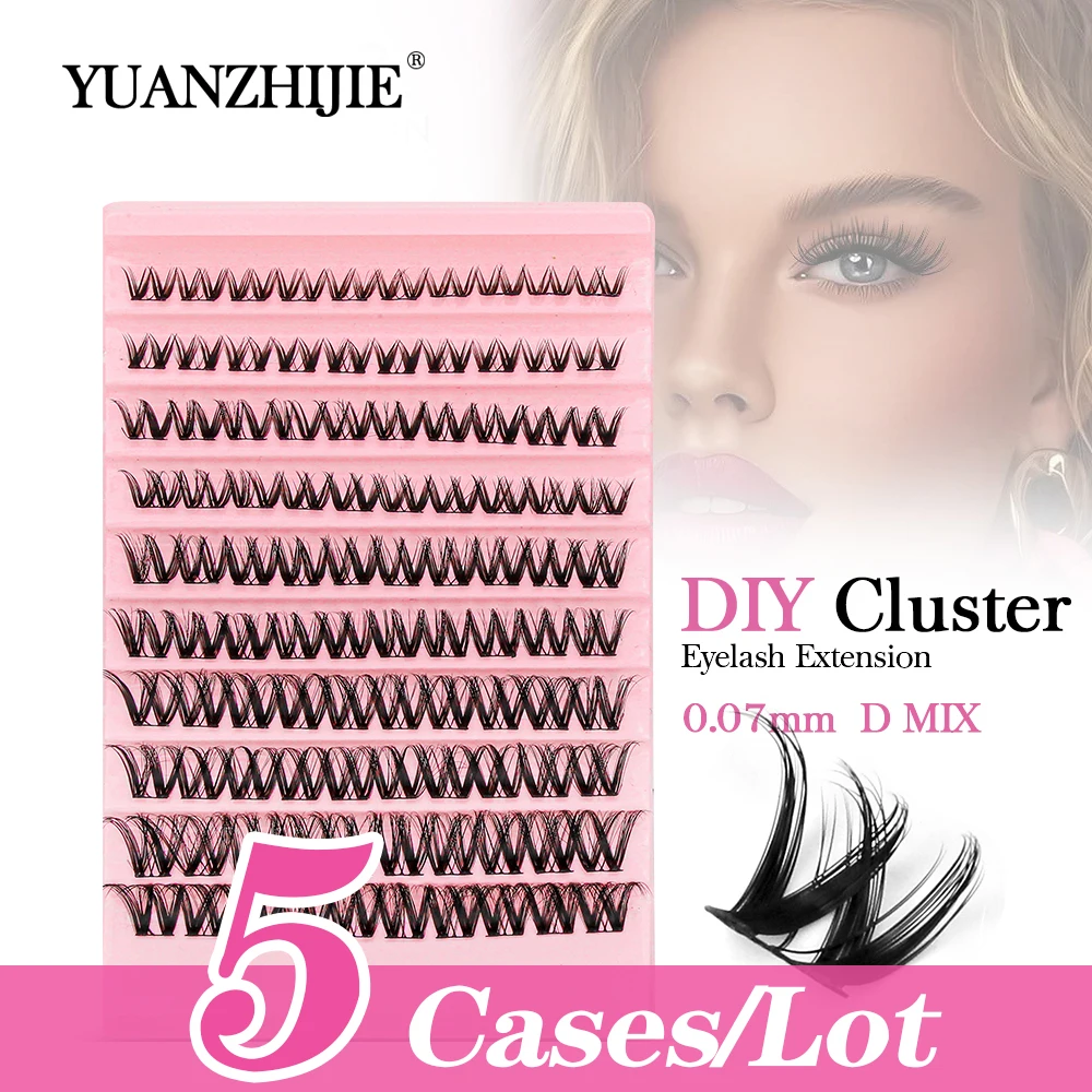 

YUANZHIJIE 5cases/lot Fish Tail Mixed Tray DIY Clusters Lashes Dark Black Eyelash Volume Fans Cluster Individual Segmented Lash