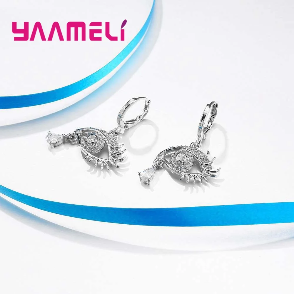 Women Rhinestone Necklaces Earring Set For Engagement Gift Fashion 925 Sterling Silver Water Drop Bridal Wedding Sets