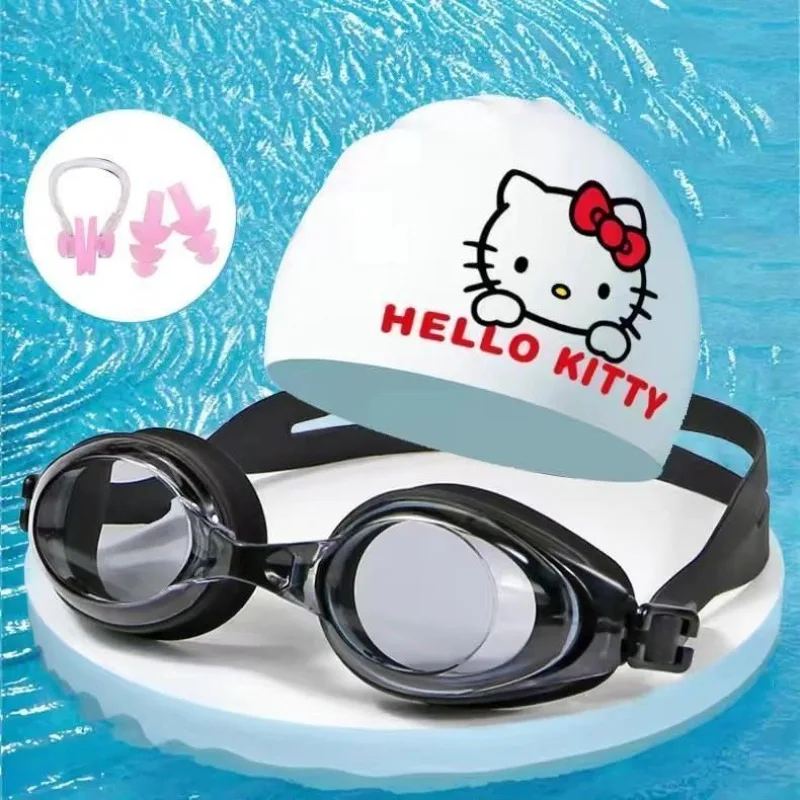 

Набор для плавания Hello Kitty: силиконовая шапочка, очки, зажим для носа и беруши, 4 предмета, очень большой размер, без давления, водонепроницаемый