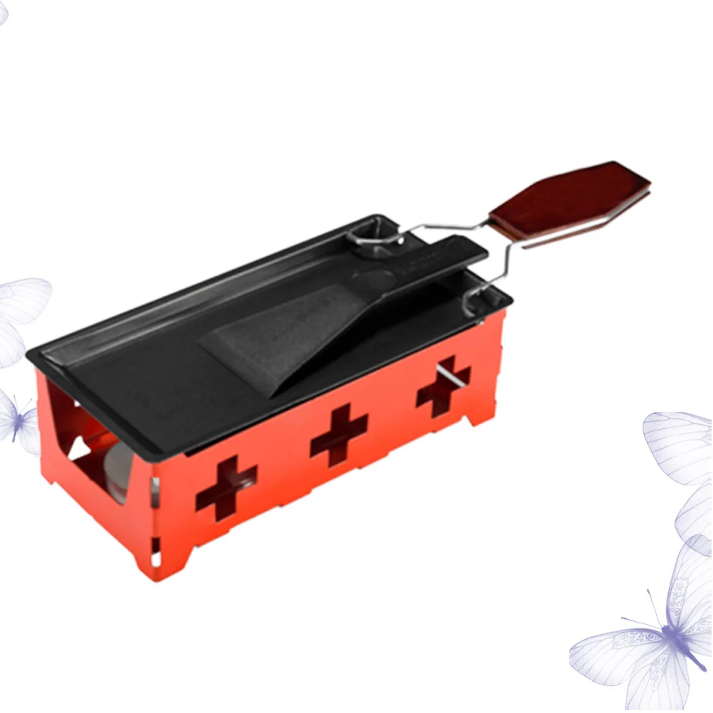 

1Set Mini Fondue Set Iron Non-Stick Portable Cheese Grill for Outdoor Camping Kitchen Baking Tray Stove Wood Handle Cooking Tool