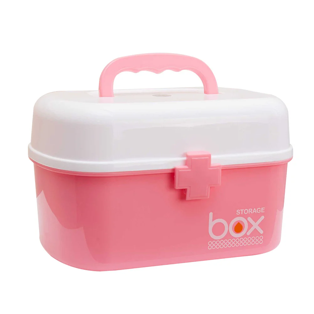 صندوق أدوات مساعد كبير منظم تخزين الأدوية المقاوم للصدمات من مادة البولي بروبيلين مع مقبض صينية قابل للإزالة للمنزل في الهواء الطلق