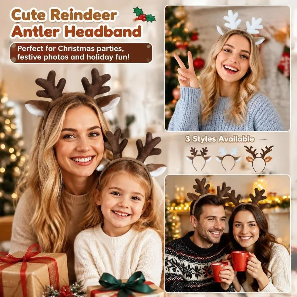 Christmas Headband Faux Fur Hairband Cosplay Prop Deer Ear Hair Hoop Stage Performances Lolita Antler Horn Hairband