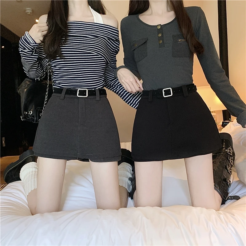 2026 High Waist A-Line Mini Skirt for Women Autumn Winter New Style Woolen Short Skirt Pants Stature Sexy Girls Has Inner Shorts