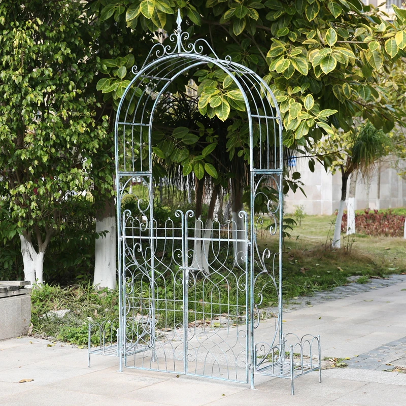 Outer single European retro old outdoor wrought iron rose climbing vine arch flower stand garden with door terrace