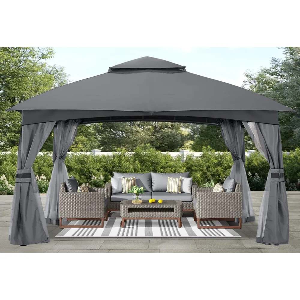 10x12 Outdoor gazebo - Terrace gazebo with mosquito net, outdoor shade canopy, lawn, garden, backyard and deck