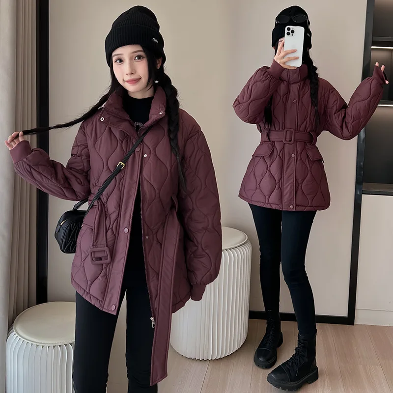 PinkyIsBlack Winter Women Puffer Jacket 2025 Warm Short Stand Collar Parkas Coat Female Casual Quilted Zipper Outwear with Belt