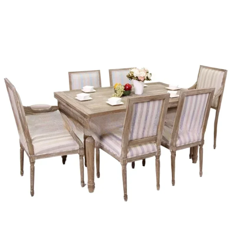 American solid wood dining table furniture Log retro old weathered white retractable rectangular, oak dining table