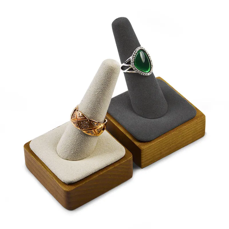 Finger Ring Stand Solid Wood Jewelry Display Props Log Color Ring Holder for Boutique