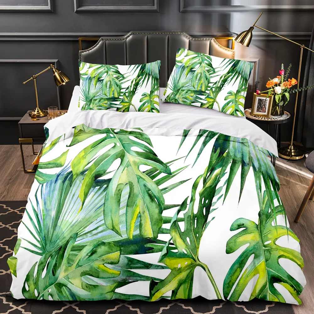 Imagem -04 - Folhas Verdes Tropical Duvet Cover Conjunto Queen Bedding Conjunto Rainha Completa Folhas Cobertura Comforter King Size Pcs Poliéster Quilt Cover