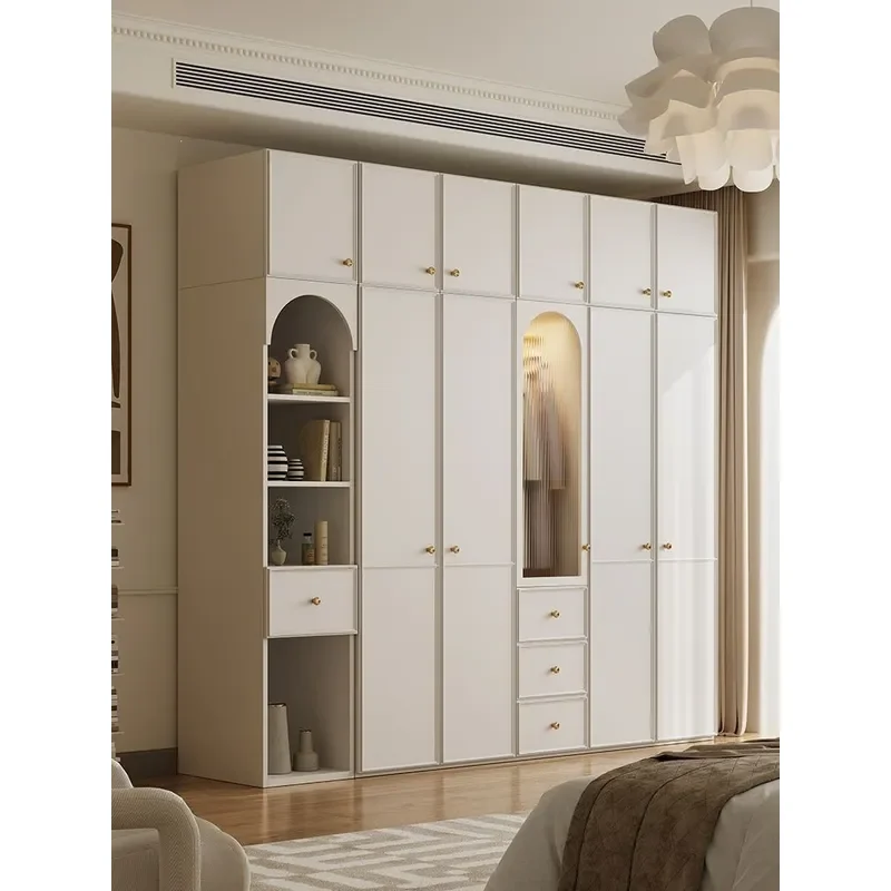 French cream style wardrobe bedroom household small apartment modern simple rental room cabinet glass door cabinet large
