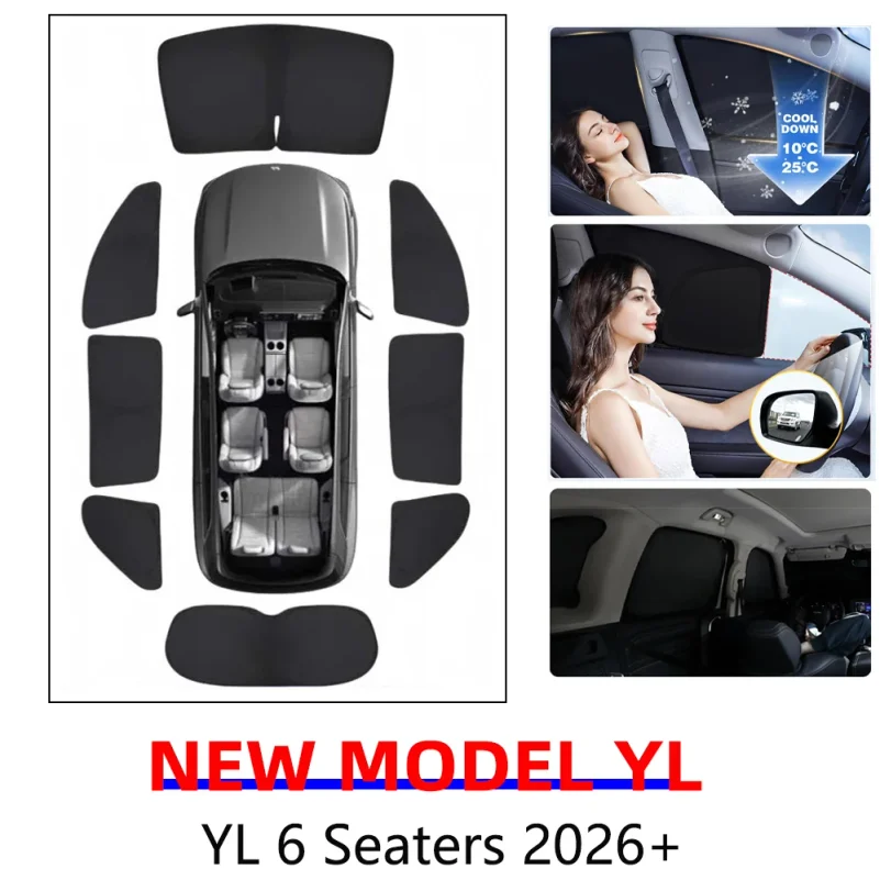 

For Tesla New Model YL 2026 Sun Shade Front Rear Side Window Privacy Sunshade Windshield Visor Outdoor Camping Blind Shading