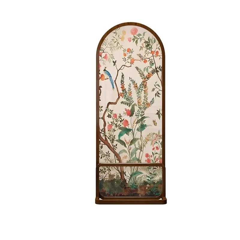 

French retro flower and bird screen partition living room entrance door blocking entrance door porch bedroom
