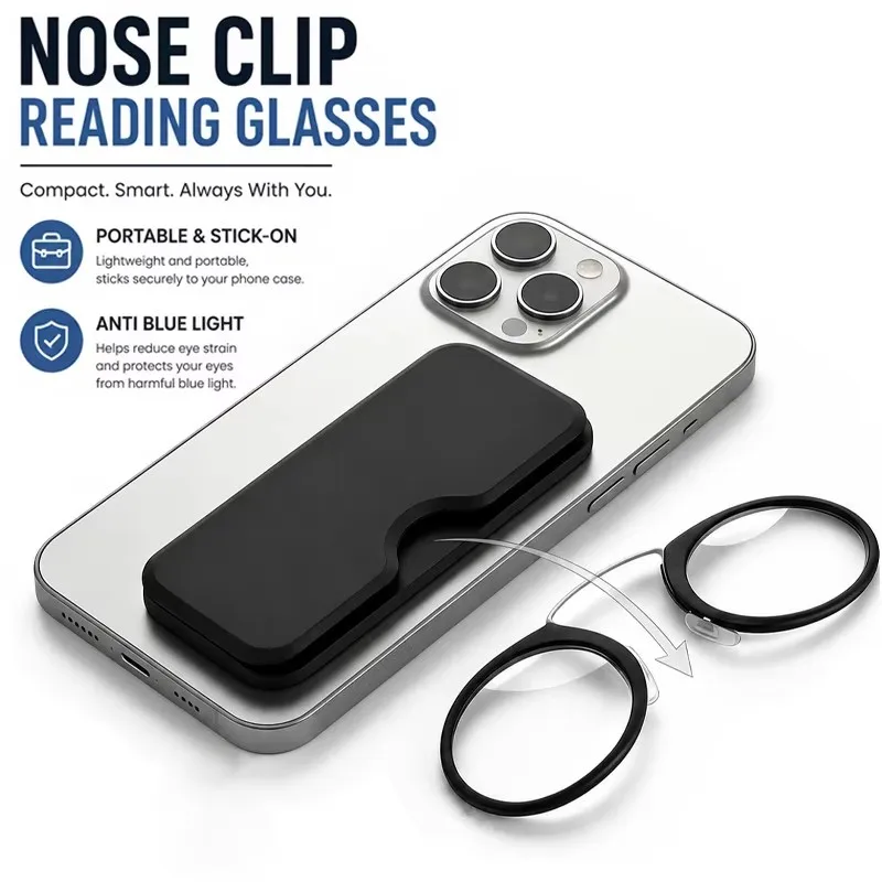 Stick On Phone Mini Clip Nose Bridge Reading Glasses Ultra Thin Reading Glasses 100-300 Portable Presbyopic Glasses With Case