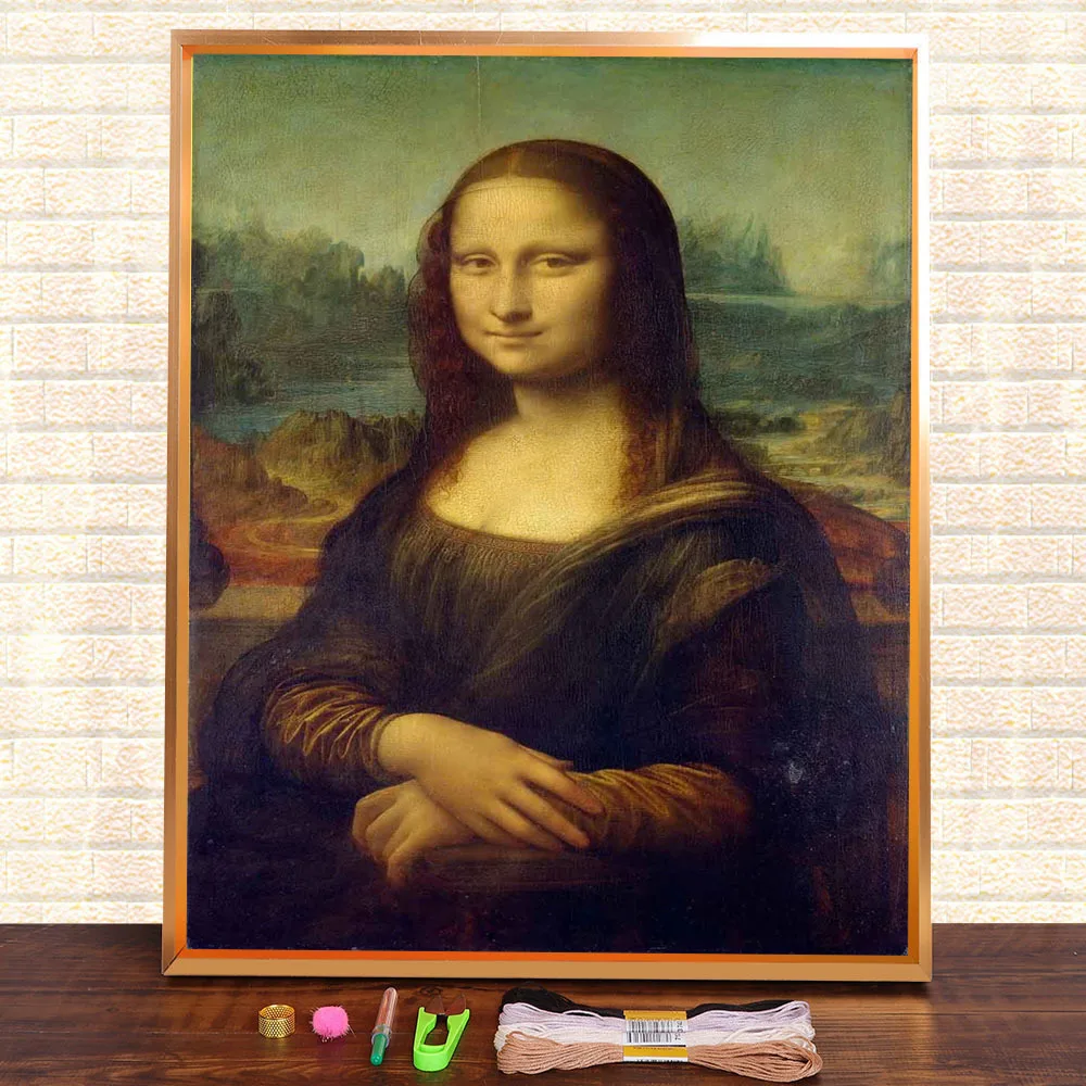 Mona Lisa Painting Pre-Printed 11CT Cross Stitch Kit DIY Embroidery DMC Threads Handmade Needlework Knitting Hobby Home