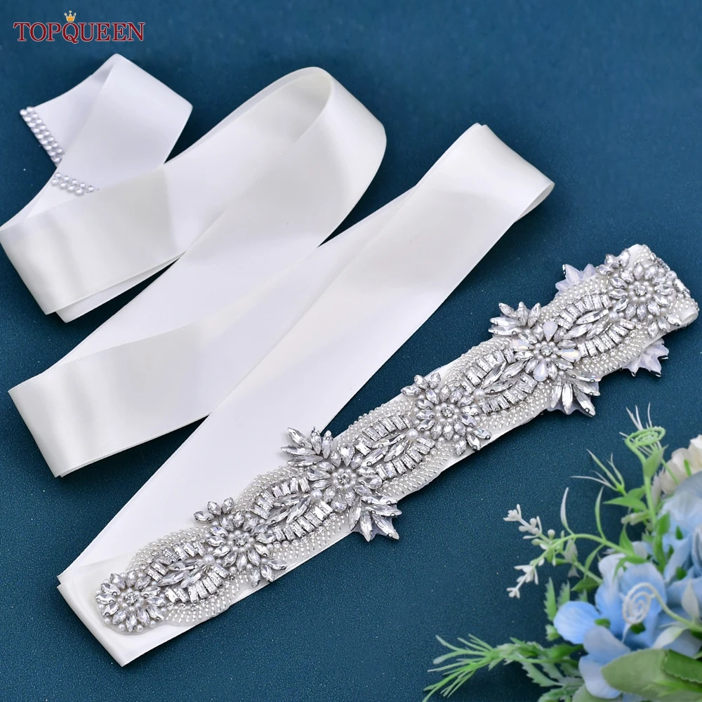 TOPQUEEN Luxury Jewelry Belt Bridal Gown Ribbon Belt Maternity Plus Size Belt Banquet Wedding Accessory Moroccan Robe Belt S118