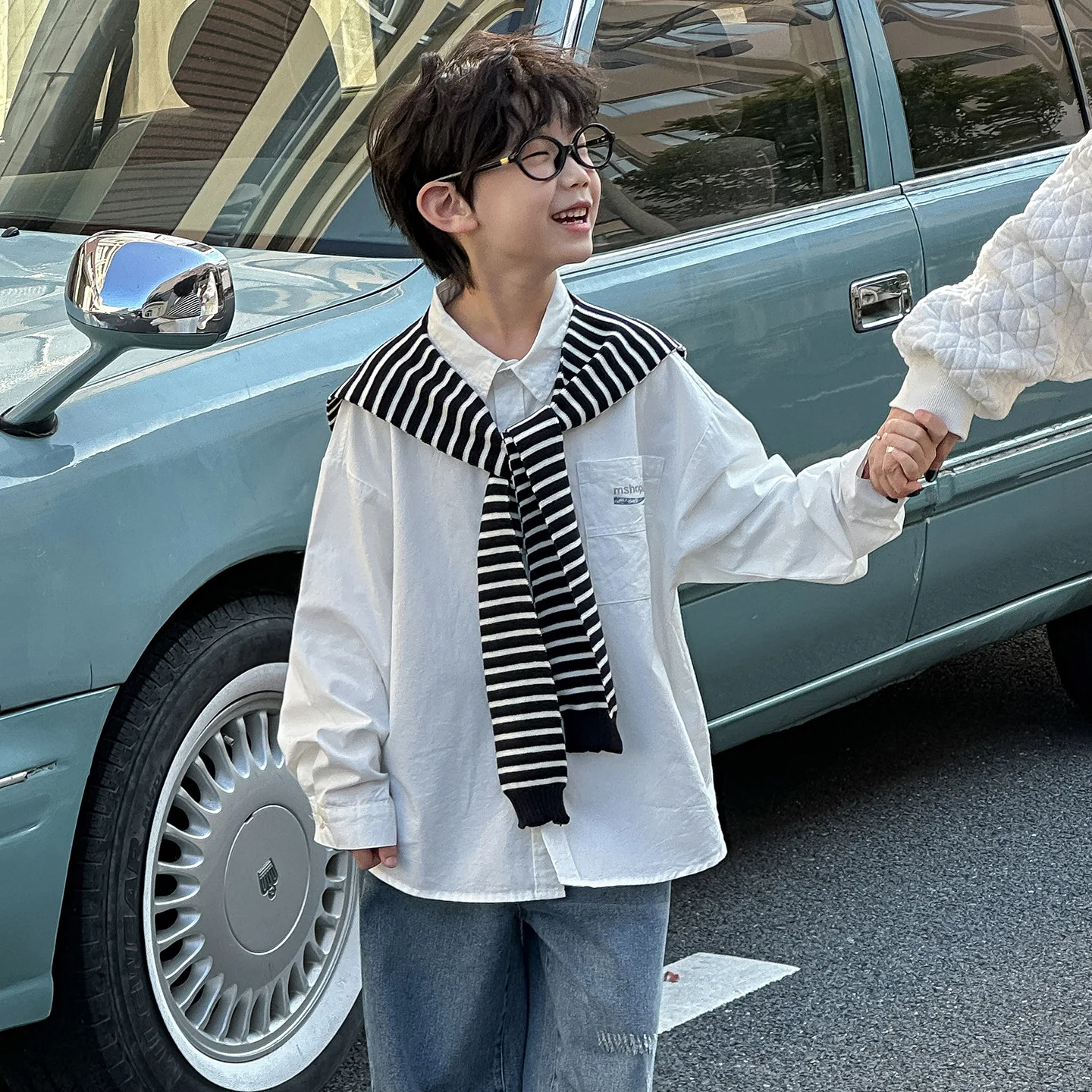 

T-shirt Personality Shawl Long-sleeve Shirt Boys Children Spring Autumn New Korean Loose Casual Solid Cool Fashionable