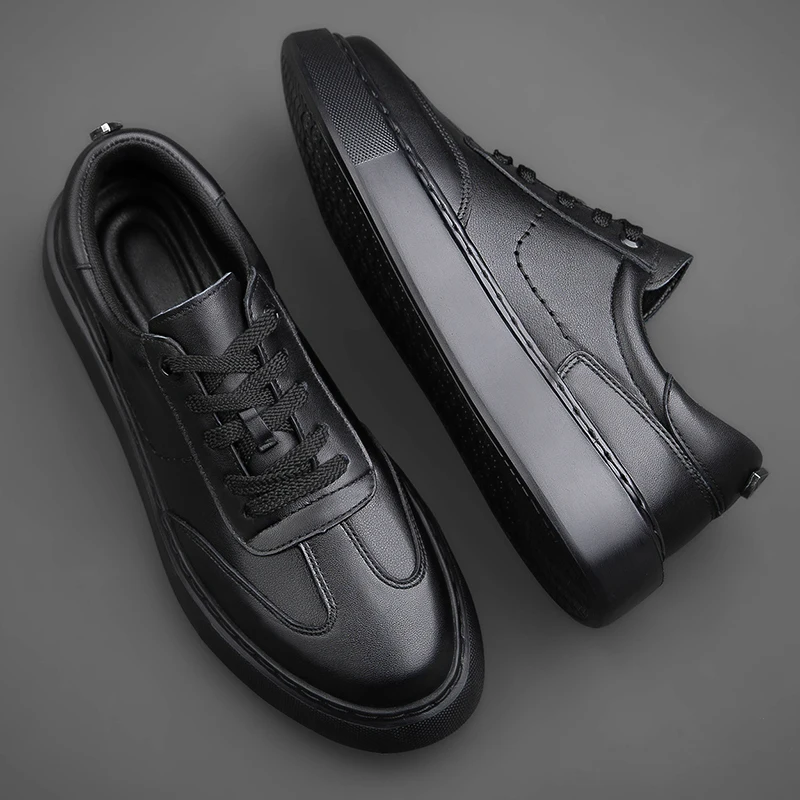 Baskets décontractées en cuir véritable pour homme, chaussures de skate à lacets pour l'extérieur_voghion.com