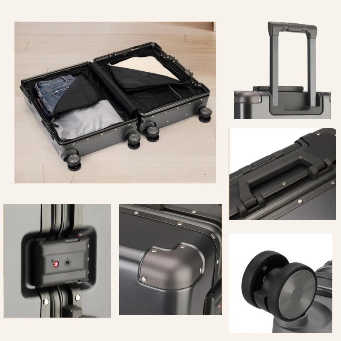حقيبة عالية الجودة موضة المتداول الأمتعة السفر الألومنيوم إطار قفل بكلمة مرور مع عجلة حقيبة تروللي بعجلات 20 "مقصورة حمل #4