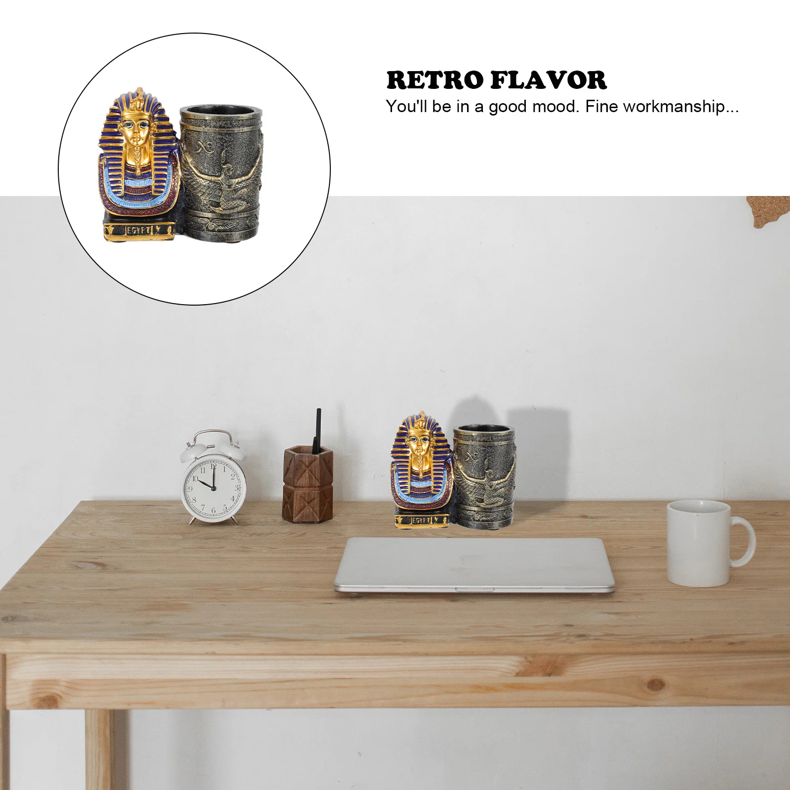 

1Pcs Egyptian Pharaoh Pen Holder Resin Desktop Ornament Creative Stationery Container Office Study Decor Multi-Function Storage