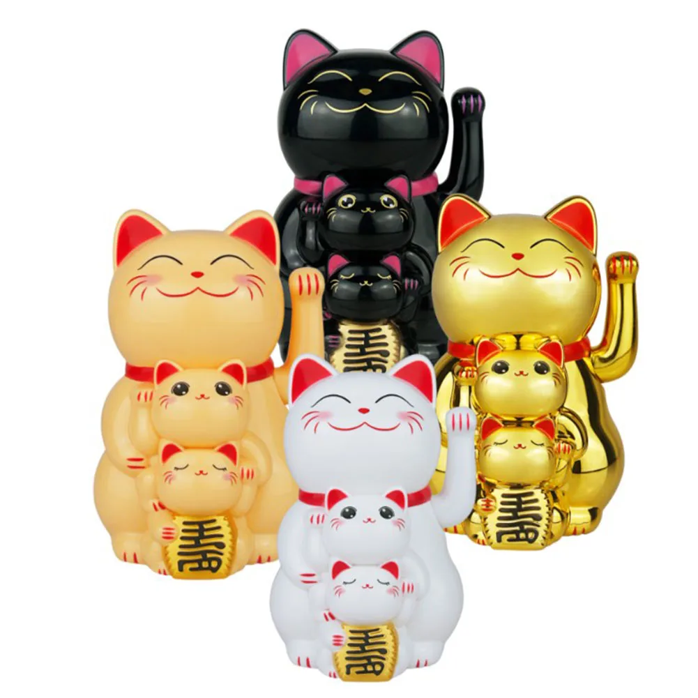 Home Shop 7.7*7.7*11.4CM Yellow White Black Gold Lucky Cat Lucky Cat Ornament 4 Color Light Energy Solar-powered