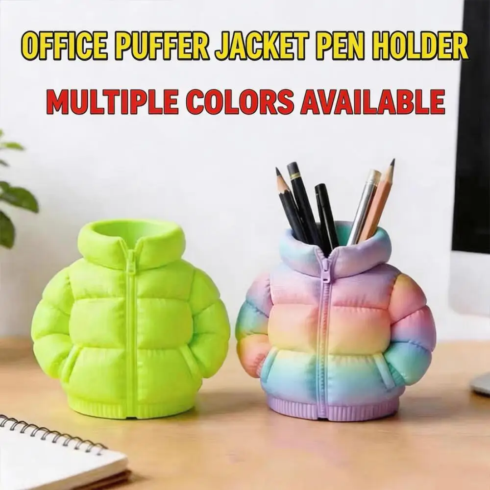 Cute 3D Puffer Jacket Design Pencil Cup, Creative Desk Organizer, Fashion Stationery Storage Decor for Home Study Office