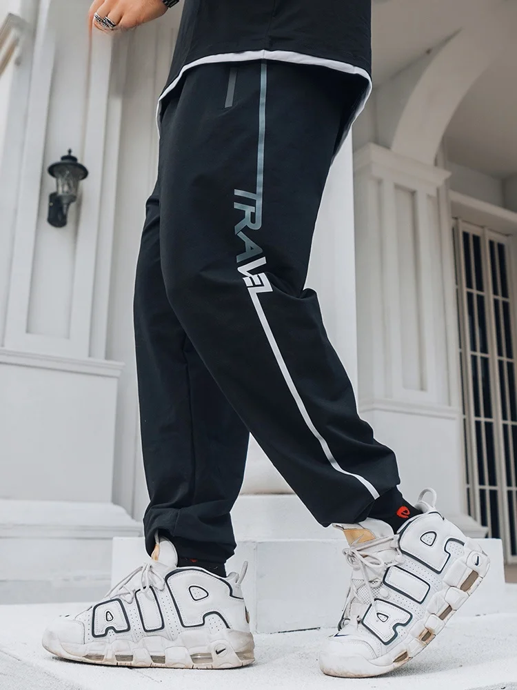 

Повседневные брюки больших размеров, свободного кроя, с эластичной талией, с принтом, в стиле харем, для мужчин больших размеров, весна-осень, модные, брендовые