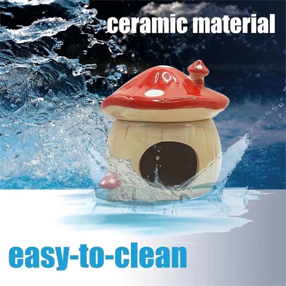 HITL Mushroom Ceramic Hamster Hideout Water Bottle with Stand Food Bowl Hamster Accessories Furniture Sleephouse A