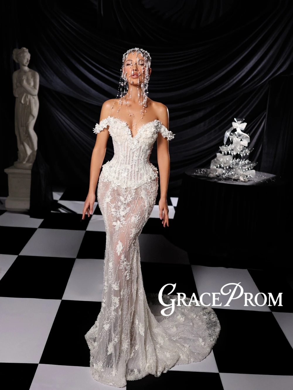 Exquisite Floral Mermaid Illusion Wedding Dress For Women Fairytale Corset Delicate Beaded Off Shoulder Customized Bride Wear
