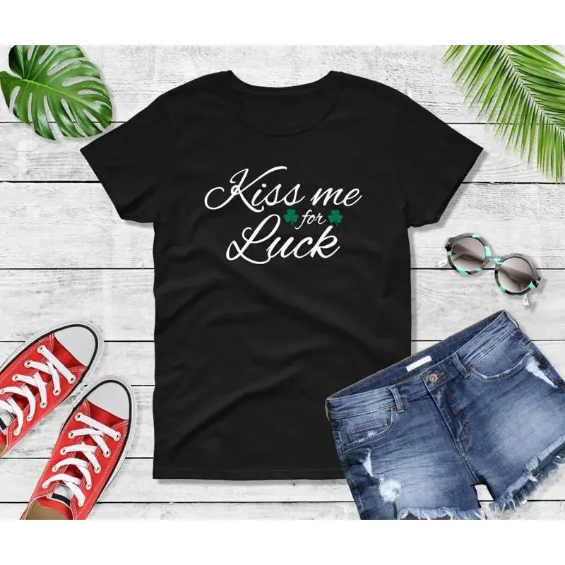 Camiseta Kiss Me For Luck para mujer, trébol verde, trébol del Día de San Patricio