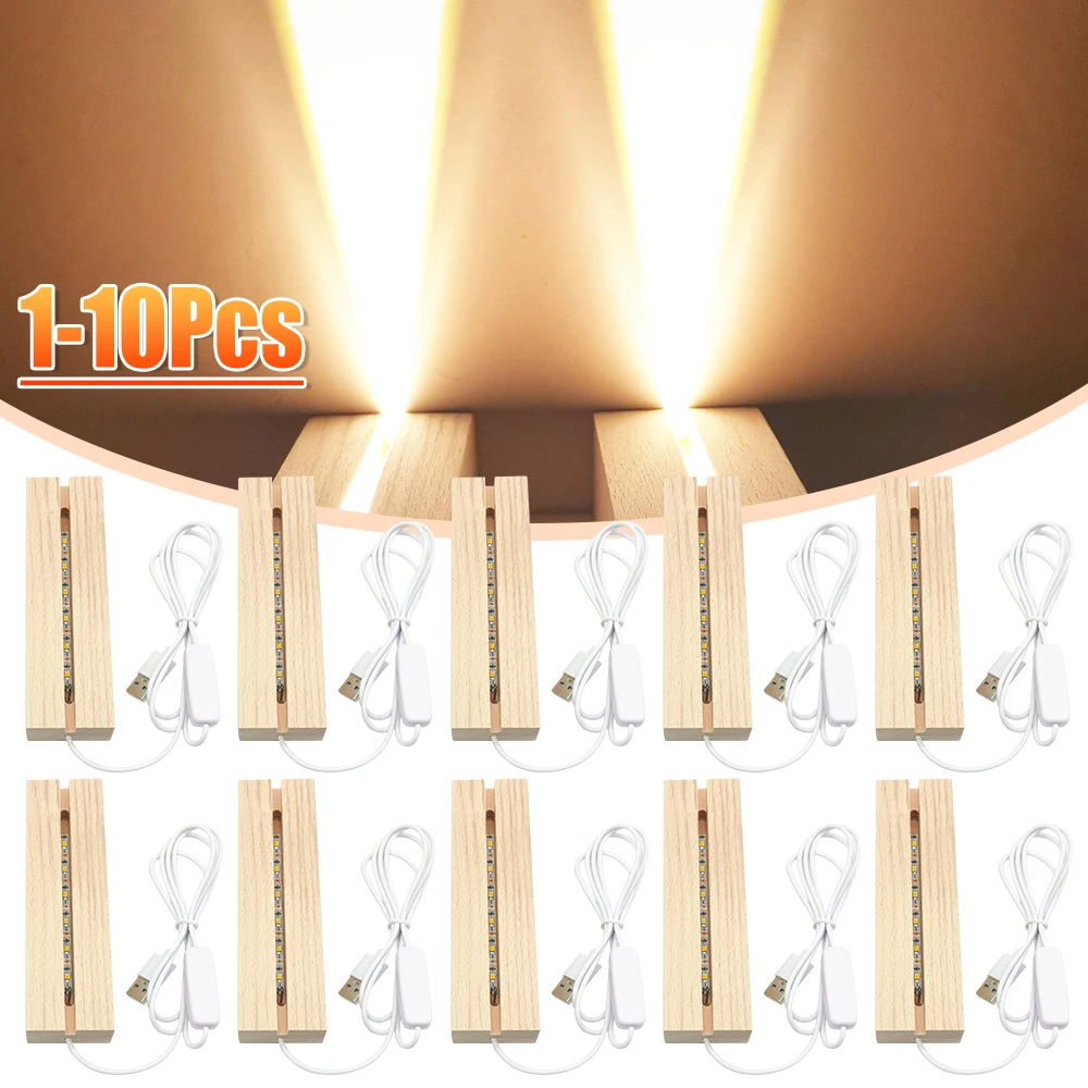 1-10pcs LED Wood Light Display Crystal Wooden Lighted Base Stand Acrylic Light Plate Base USB Wooden Base for Resin Art Lights
