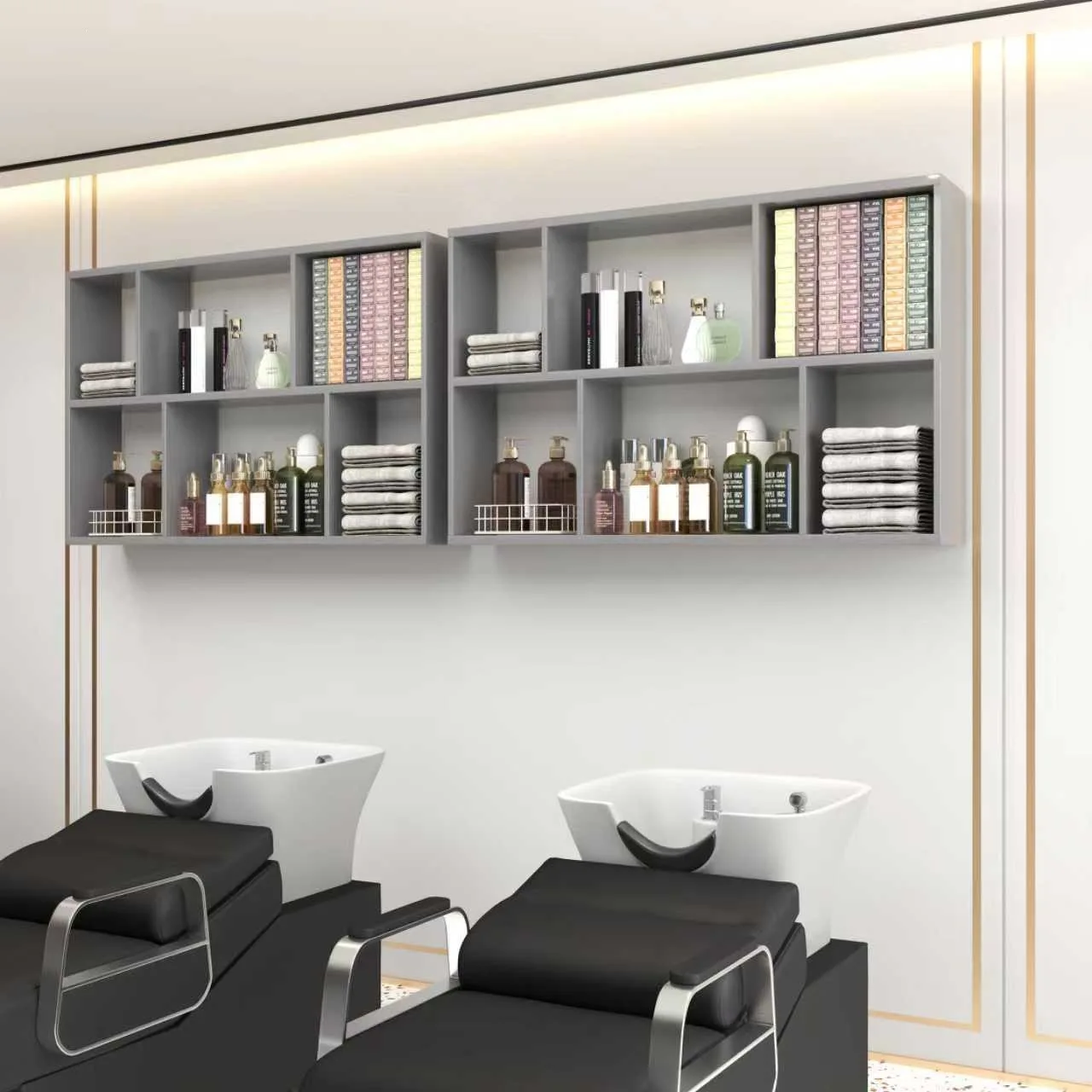HYS Locker Beauty Salon Barber Shop Bath Center Display Rack Wall Wooden Nail Salon Rack Hair Salon Wall Cabinet