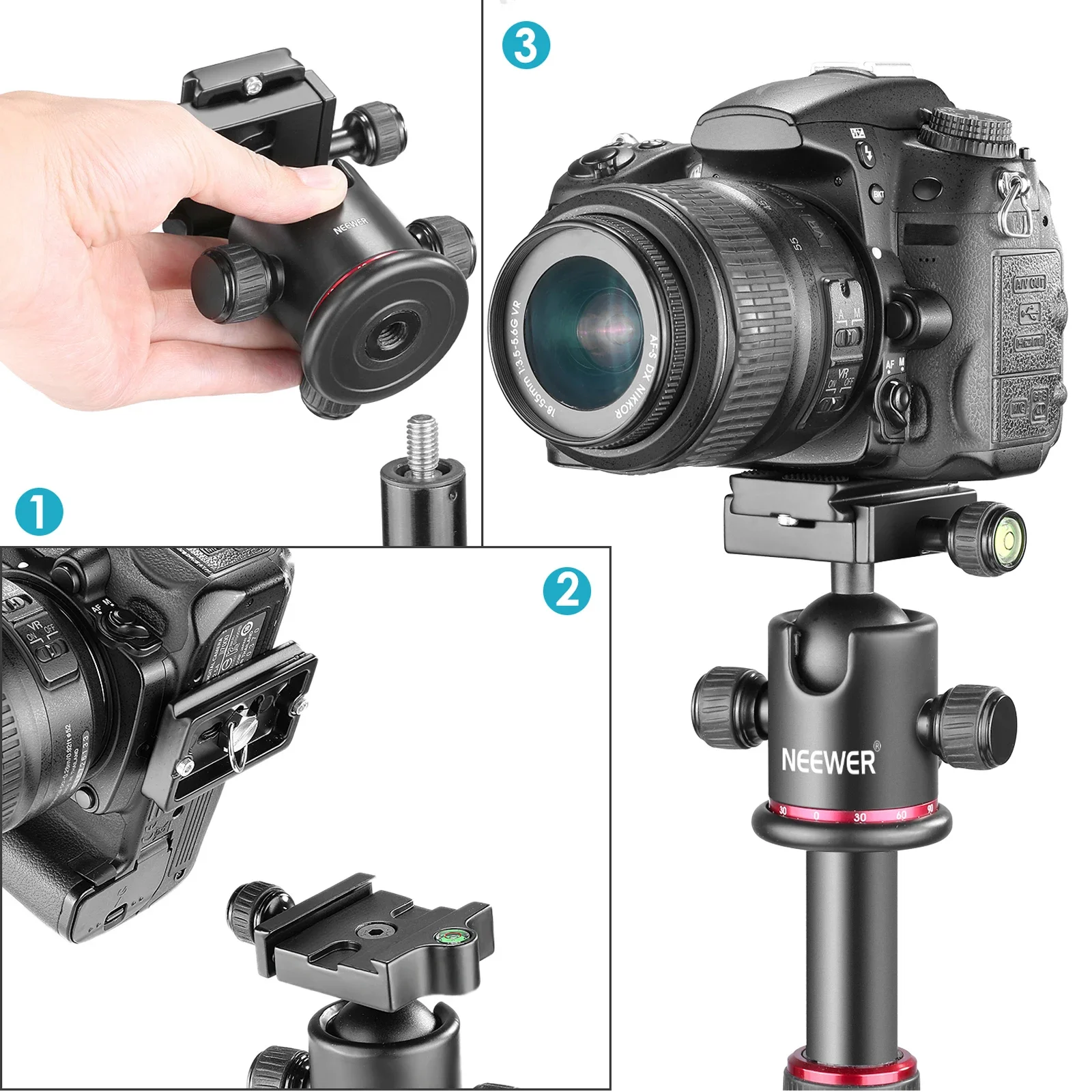 

Neewer Professional Metal 360 Degree Rotating Panoramic Ball Head for Tripod,Monopod,Slider,DSLR Camera,Camcorder