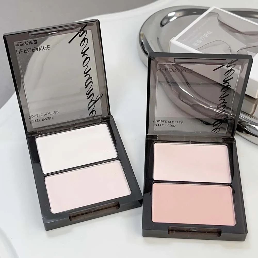 2 Colors Contour Highlighter Makeup Palette Lasting 2 in 1 Natural Brighten Matte White Setting Powder Contouring Blush Cosmetic