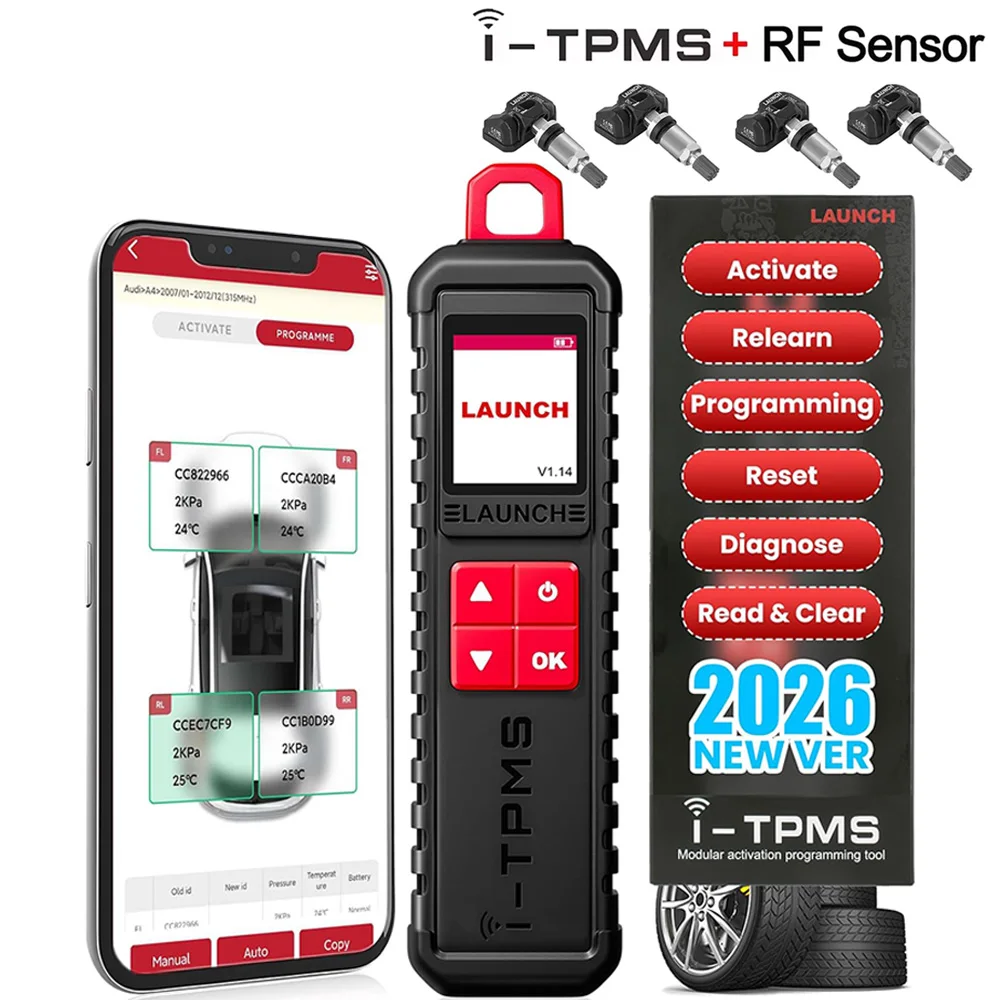 Диагностический инструмент для измерения давления в шинах LAUNCH X431 I-TPMS 2026 года с функцией активного программирования датчиков 315/433 МГц для Android / X431 V (аналог TSGUN)