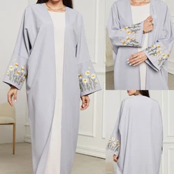 Summer Chic Casual Open Kimono Abaya For Muslim Women Shalwar Kameez Jalabiya Embroidery Long Sleeve African Moroccan Robe