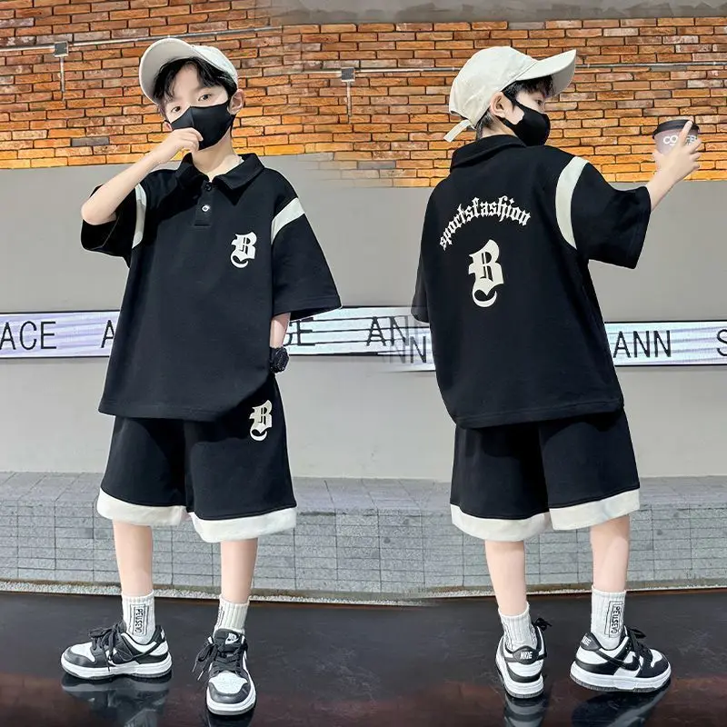 Summer Teenage Boy Clothes Set Children Girl Letter T-shirts & Shorts 2pcs Suit Kid Fashion Polo Top & Bottom Outfits Tracksuit