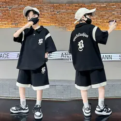 Summer Teenage Boy Clothes Set Children Girl Letter T-shirts & Shorts 2pcs Suit Kid Fashion Polo Top & Bottom Outfits Tracksuit