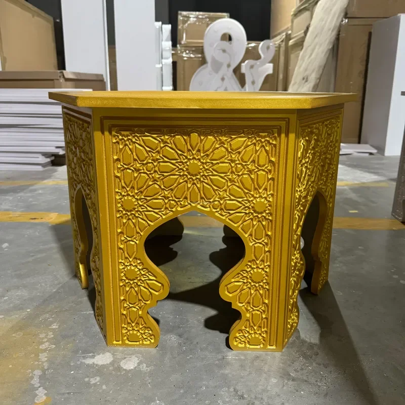 Indian Style Floral Pattern Gold Table Round Bedside Table Living Room Wedding Decoration Supplies Cake Table