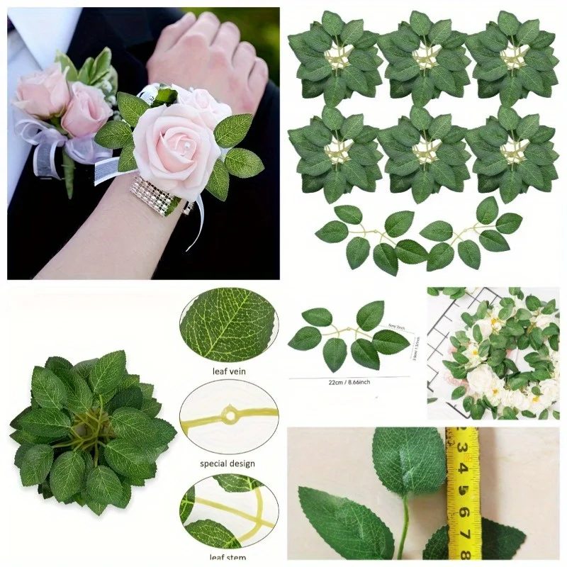 10-100 قطعة من أوراق الورد المقلدة، أوراق زهور الورد الاصطناعية الخضراء المزيفة DIY باقة الزفاف ديكور المركزي لتزيين الحفلات