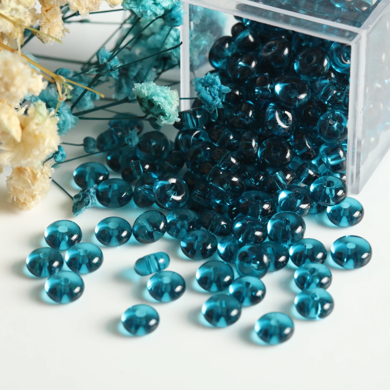 400pcs 3x6mm Deep Sea Blue Flat Abacus Glass Beads Transparent Versatile For Handmade Couple Bracelets Simple Jewelry Beads