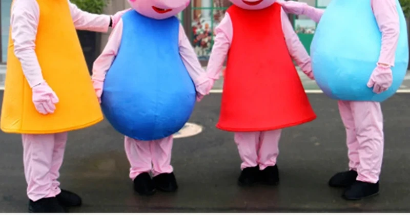 New High Quality Red Blue sexy adult pig cartoon character mascot costumes with red dress for kids events