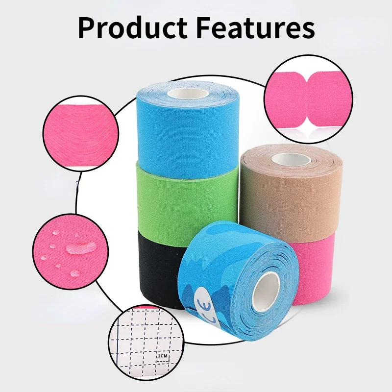 5cm*5m Pre Cut Kinesiology Tape Athletic Recovery Elastic Tape Muscle Pain Relief Kneepads Fitness Sports Protector