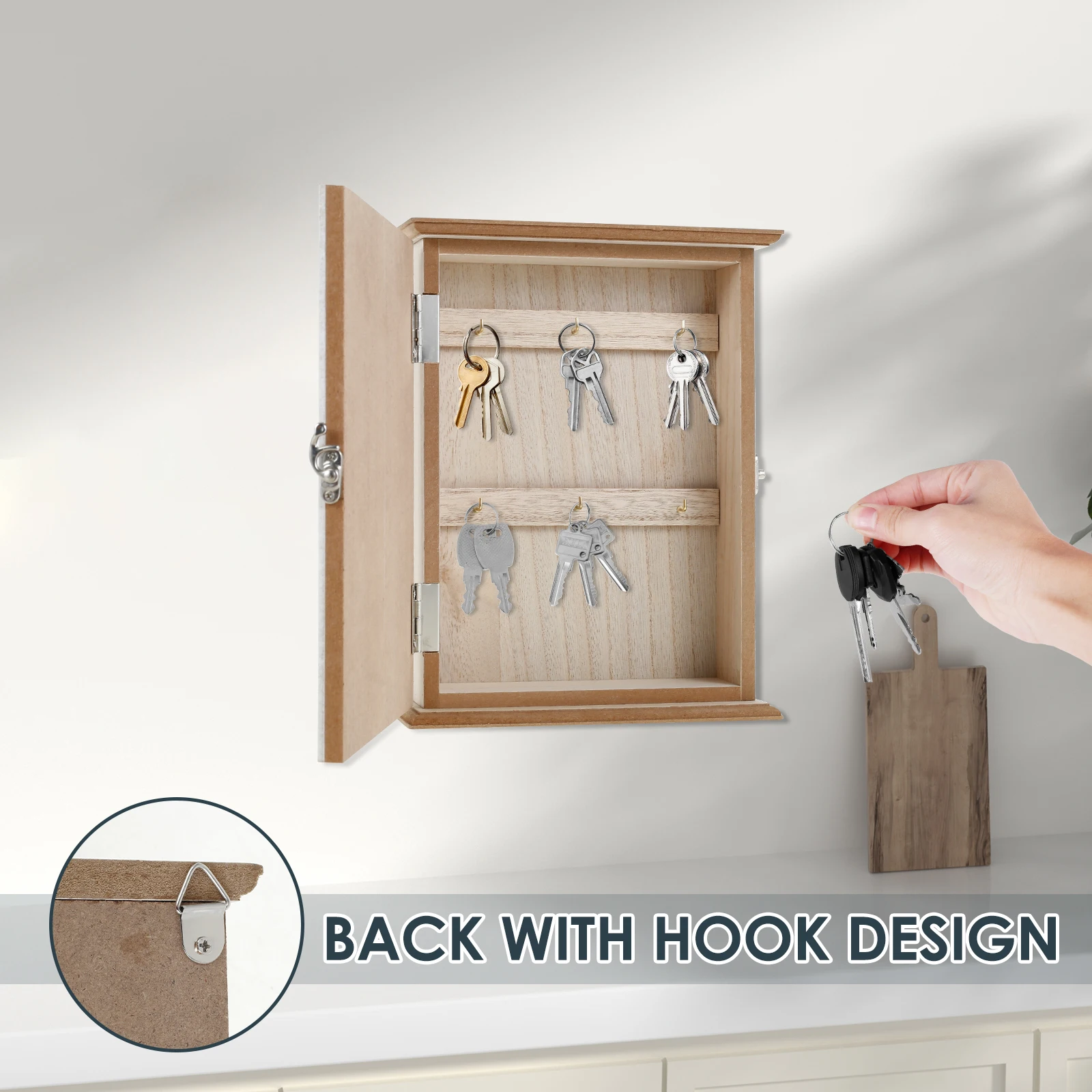 Wood Key Box Decorative Wall Mount Wooden Key Rack with 6 Hooks Key Storage Organizer for Entryway Hallway Office Home Decor