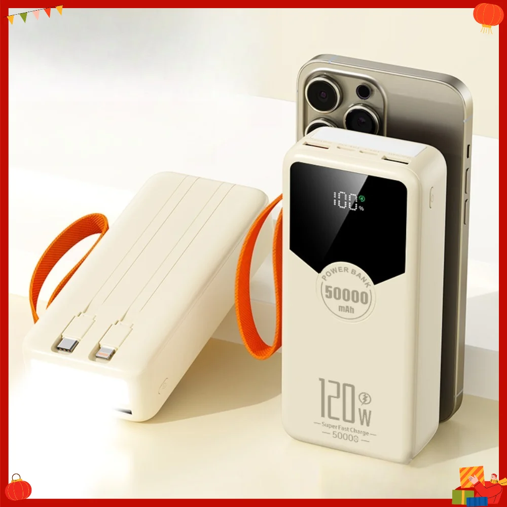 50000mAh Power Bank 120W Bidirectional Fast Charge Built-in Dual Lines 22.5W Portable External Battery for IPhone Huawei Samsung